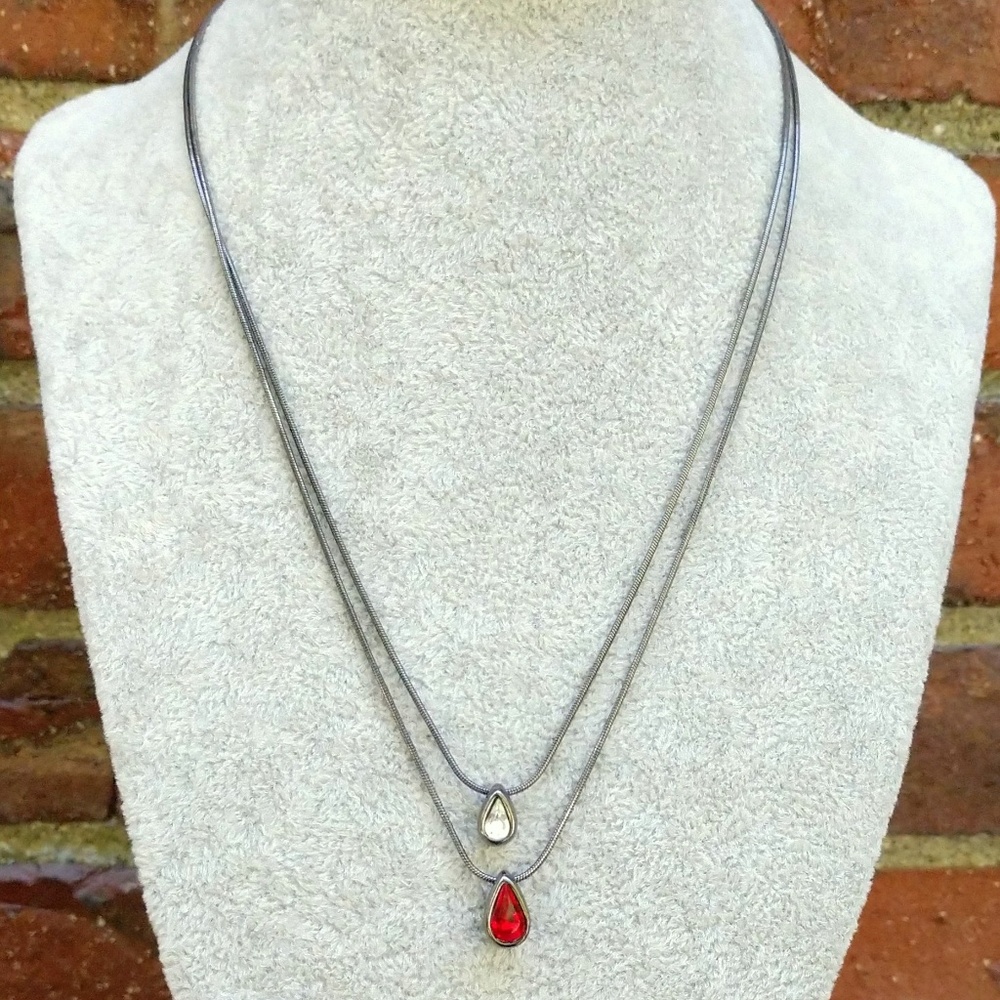 Layered faux diamond and faux ruby necklace